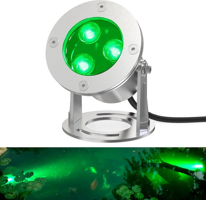 ES8LED 9W LED Underwater Lights Low Voltage 12V AC/DC, Architectual Grade Light Fixture Stainless Steel with Green Lighting, Suitable for Pond, Fountain Landscape Lighting Projects - Image 1